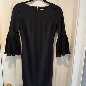 Calvin Klein, size 0, Black fitted dress with flared sleeves